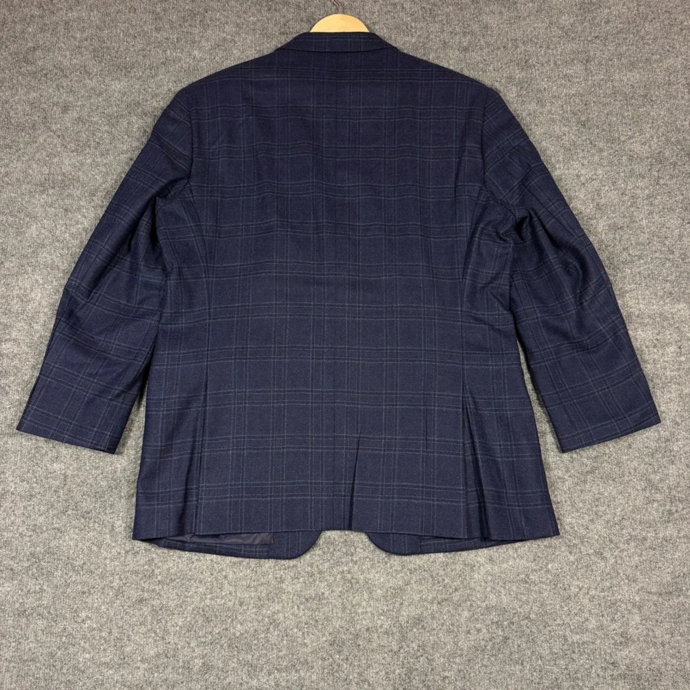 Jos A Bank 1905 Plaid Blazer Mens 43R Navy Blue Wool Blend Brrr Comfort EUC